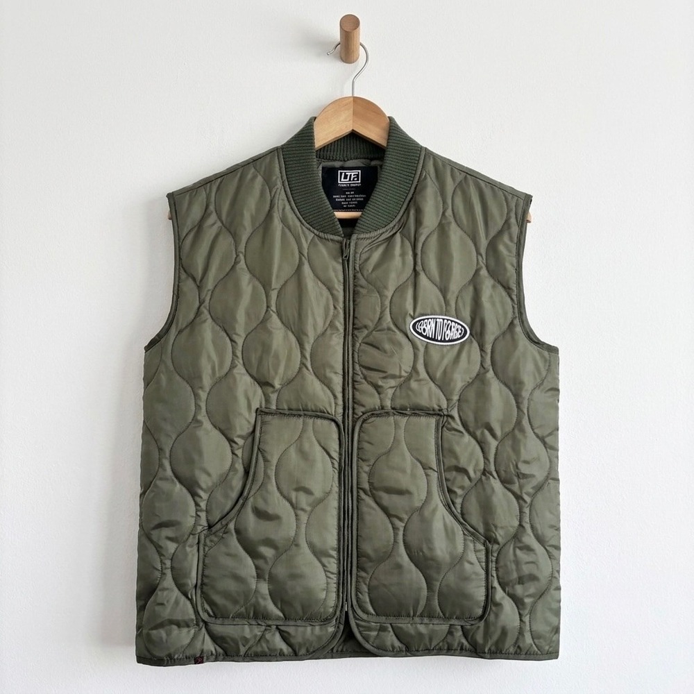 Learn To Forget Cry Later Quilted Field Vest Olive Green Medium Punk Streetwear